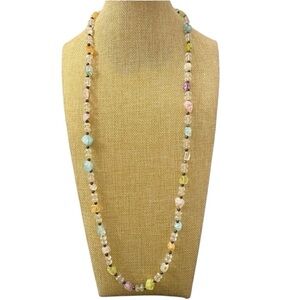 RARE Vintage Joan Rivers Multi Color Art Glass
Beaded Necklace Silver